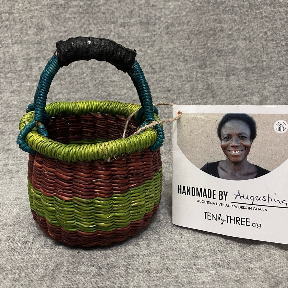Ghana Bolga Basket Mini Tiny Gratitude Small Multicolor Handmade Leather Handle